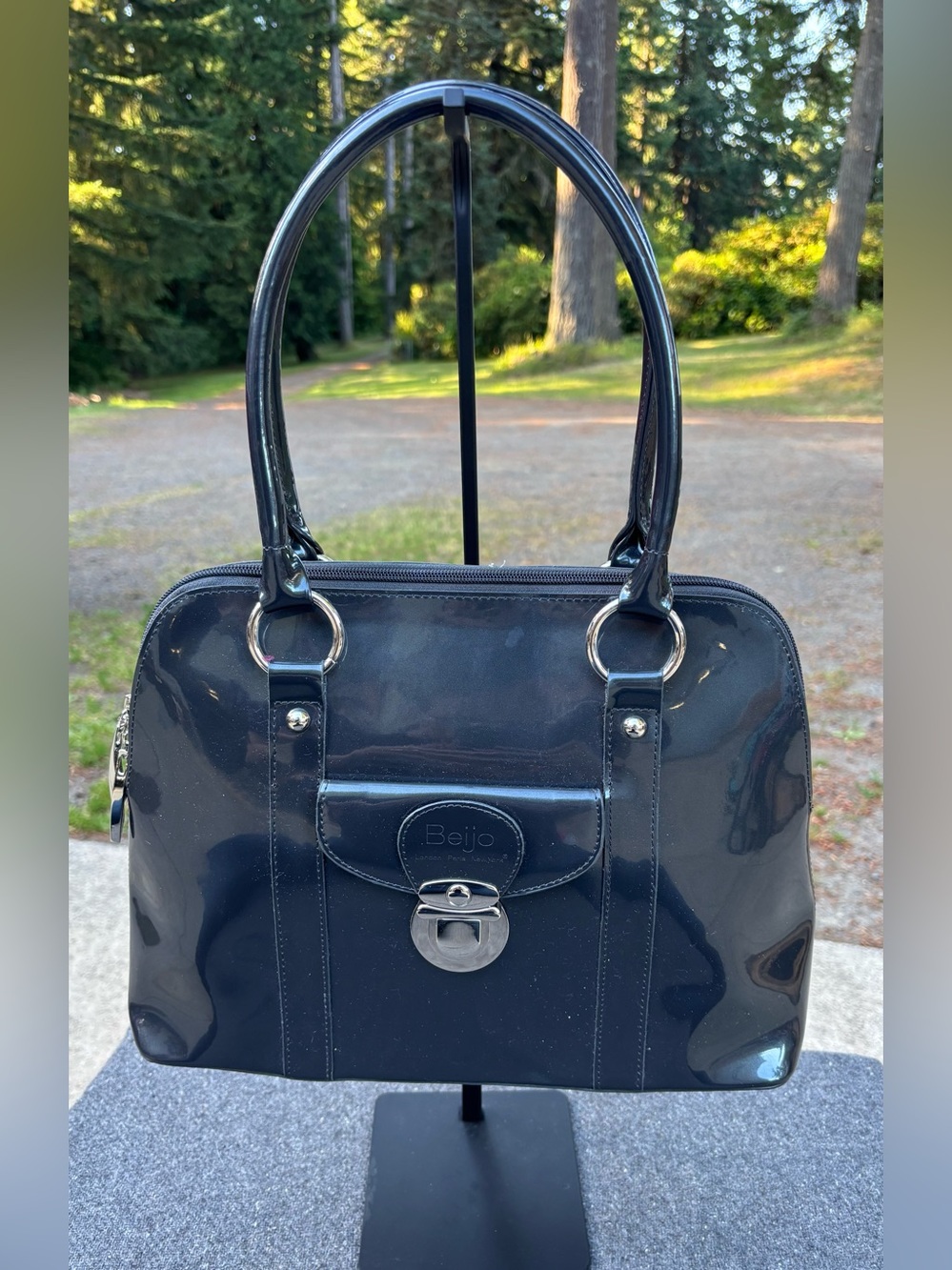 Beijo Gray Patent Leather Handbag